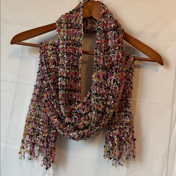 Pink Brown Green Fancy Ribbon Scarf Confetti Classic Accessory Multi colored - Picture 10 of 16